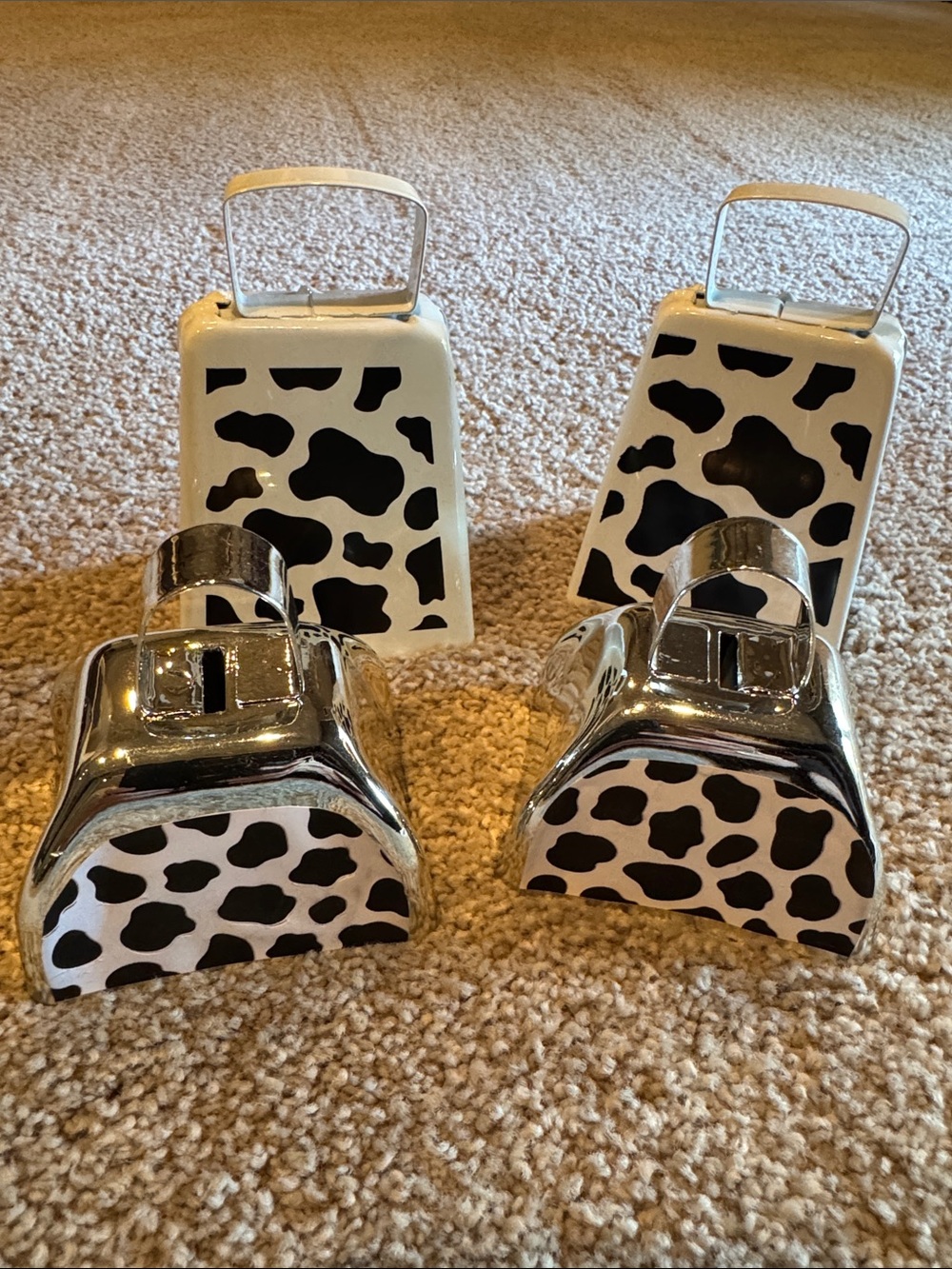 Cow Print Metal Cowbells Black and White Home Accent Decor (Set of 4)